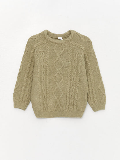 Crew Neck Self-Patterned Baby Boy Knitwear Sweater