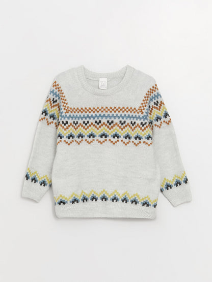 Crew Neck Long Sleeve Patterned Baby Boy Knitwear Sweater