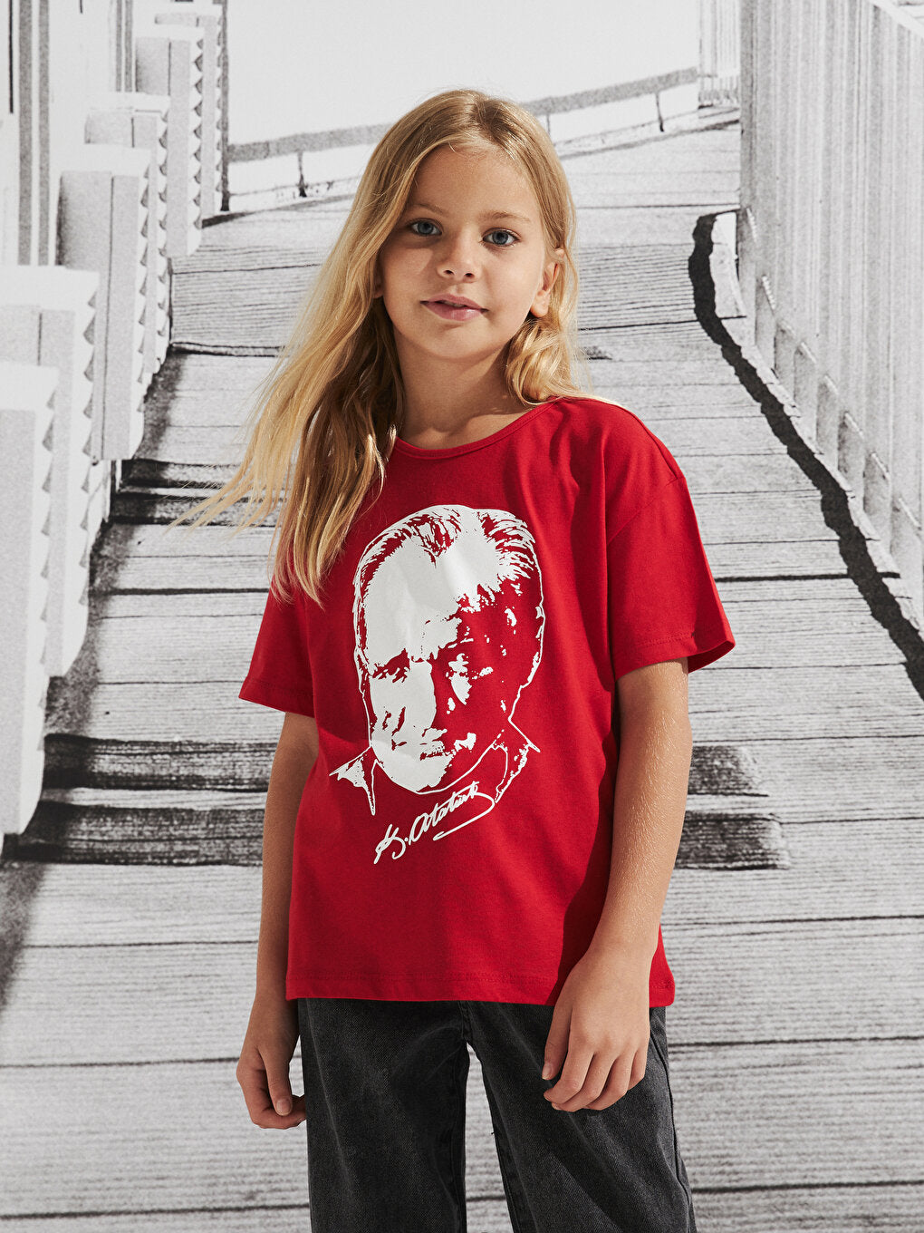 Crew Neck Ataturk Printed Short Sleeve Girls' T-Shirt