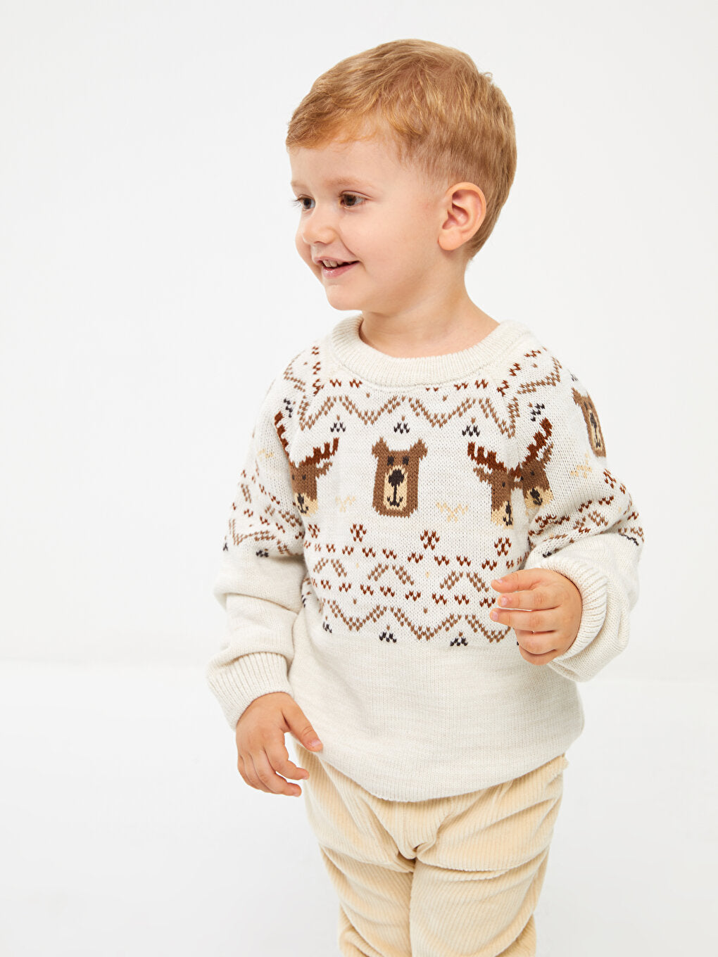 Crew Neck Long Sleeve Patterned Baby Boy Knitwear Sweater