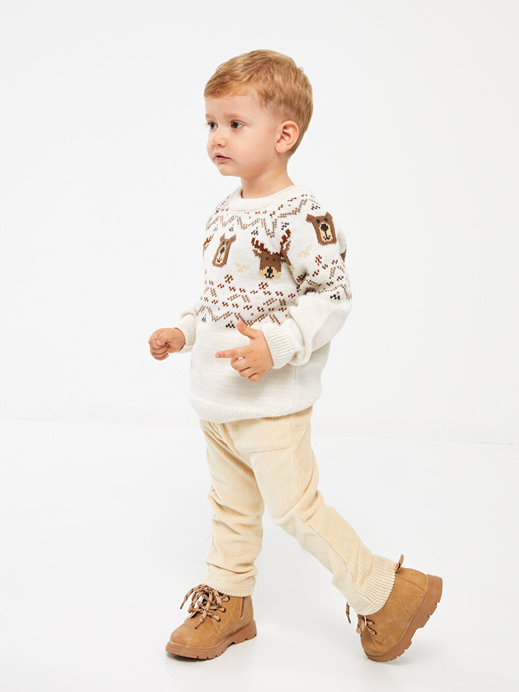 Crew Neck Long Sleeve Patterned Baby Boy Knitwear Sweater