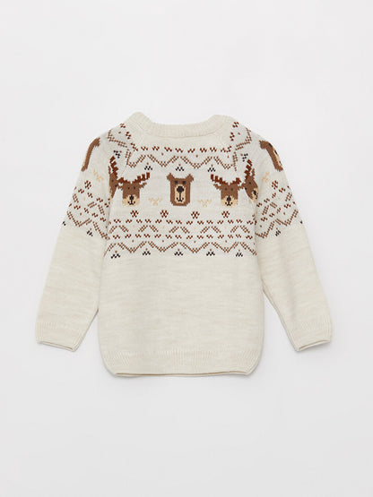 Crew Neck Long Sleeve Patterned Baby Boy Knitwear Sweater