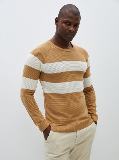 Crew Neck Long Sleeve Color Block Men's Knitwear Sweater