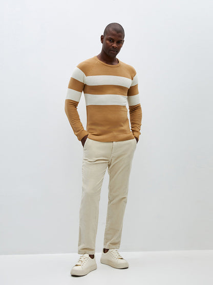 Crew Neck Long Sleeve Color Block Men's Knitwear Sweater