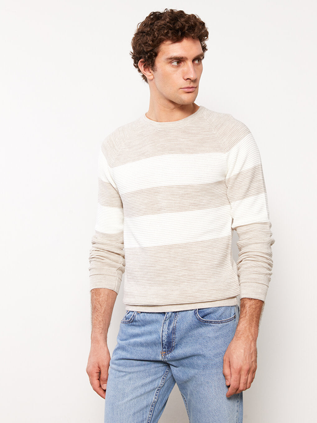 Crew Neck Long Sleeve Color Block Men's Knitwear Sweater