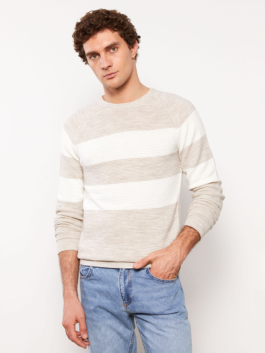 Crew Neck Long Sleeve Color Block Men's Knitwear Sweater