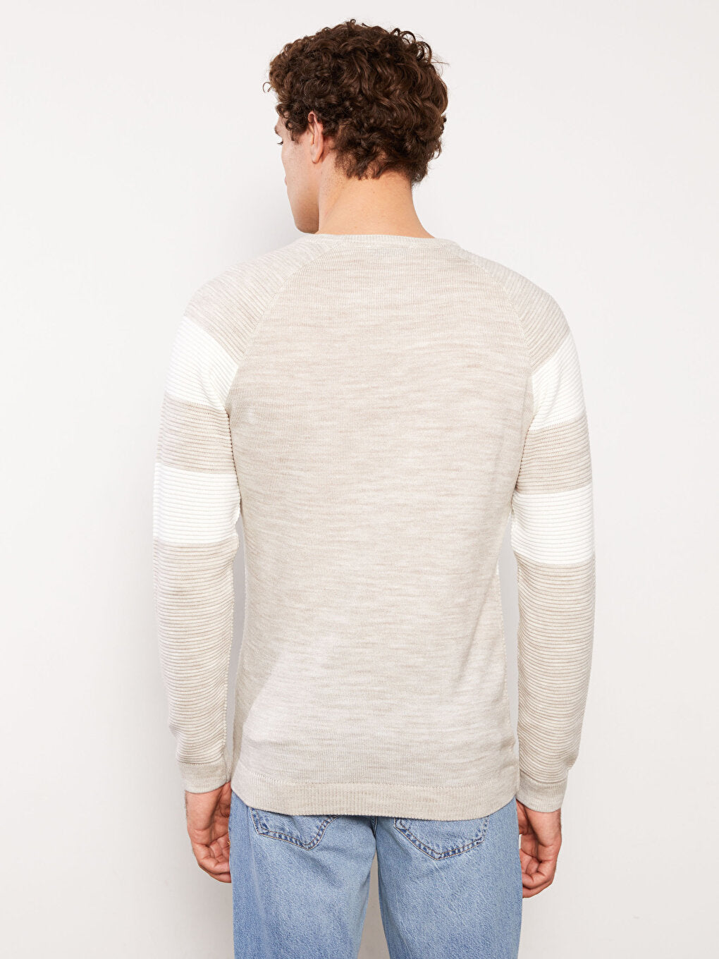 Crew Neck Long Sleeve Color Block Men's Knitwear Sweater