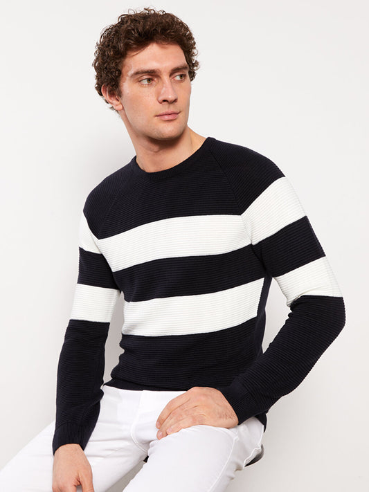 Crew Neck Long Sleeve Color Block Men's Knitwear Sweater