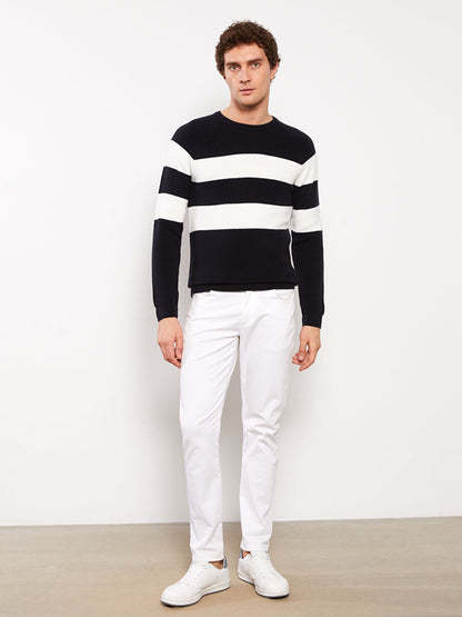 Crew Neck Long Sleeve Color Block Men's Knitwear Sweater