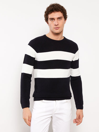 Crew Neck Long Sleeve Color Block Men's Knitwear Sweater