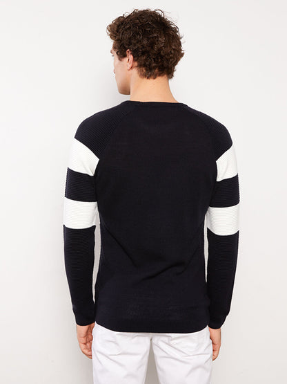 Crew Neck Long Sleeve Color Block Men's Knitwear Sweater