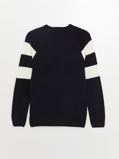 Crew Neck Long Sleeve Color Block Men's Knitwear Sweater