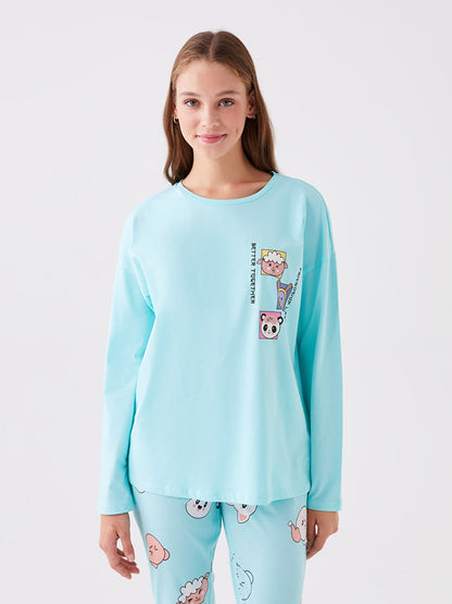 Crew Neck Printed Long Sleeve Women's Pajama Set