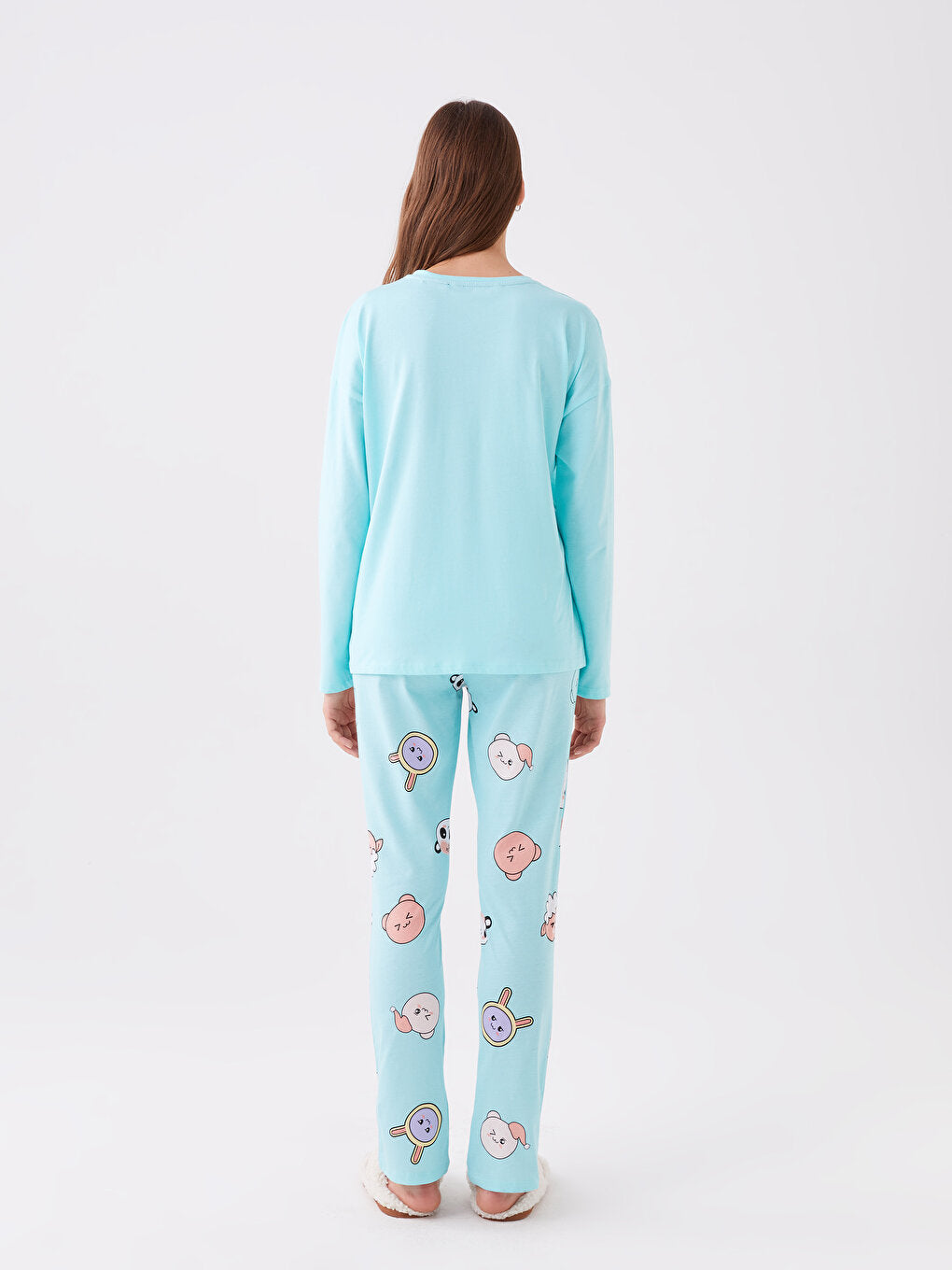 Crew Neck Printed Long Sleeve Women's Pajama Set