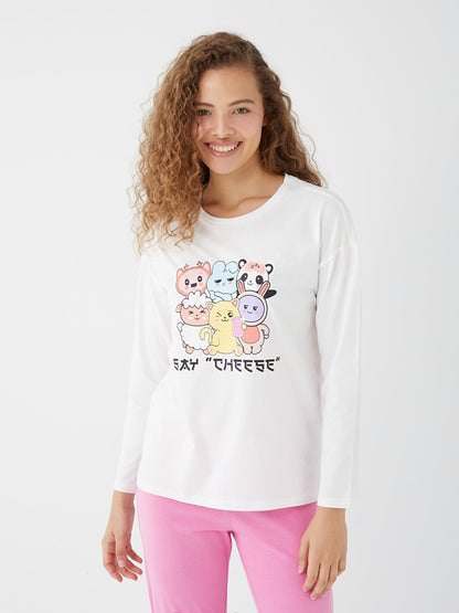 Crew Neck Printed Long Sleeve Women's Pajama Set