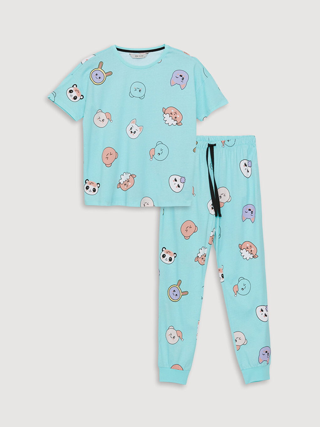 Crew Neck Patterned Short Sleeve Women's Pajama Set