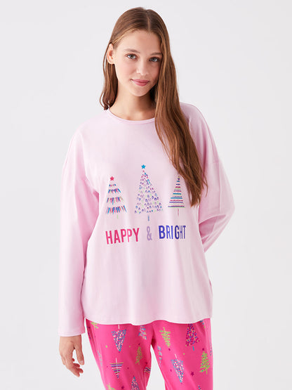 Crew Neck Printed Long Sleeve Women's Pajama Set