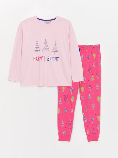 Crew Neck Printed Long Sleeve Women's Pajama Set