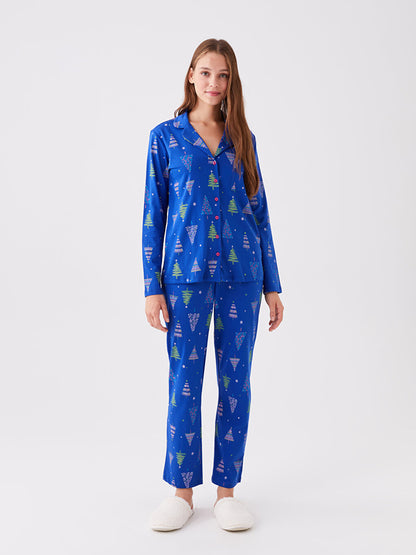 Shirt Collar Printed Long Sleeve Women's Pajama Set