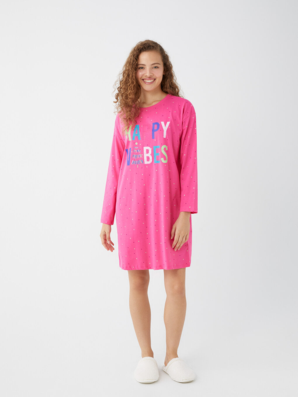 Crew Neck Printed Long Sleeve Women's Nightgown