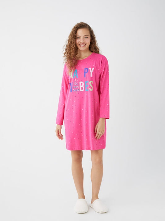 Crew Neck Printed Long Sleeve Women's Nightgown