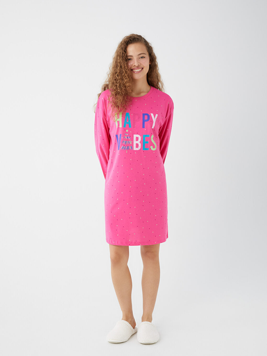 Crew Neck Printed Long Sleeve Women's Nightgown