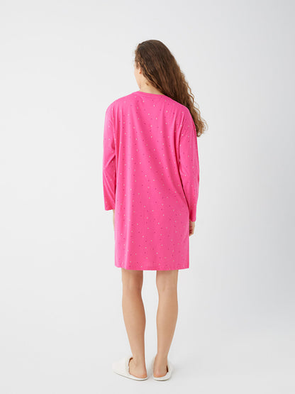 Crew Neck Printed Long Sleeve Women's Nightgown