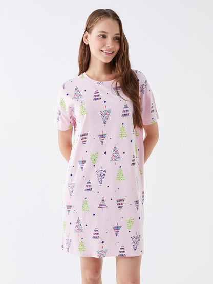 Crew Neck New Year Themed Short Sleeve Women's Nightgown