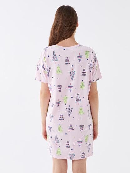 Crew Neck New Year Themed Short Sleeve Women's Nightgown