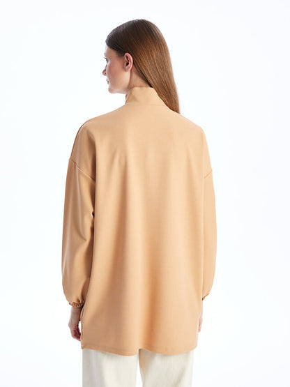 High Collar Plain Long Sleeve Oversize Women's Sweatshirt Tunic