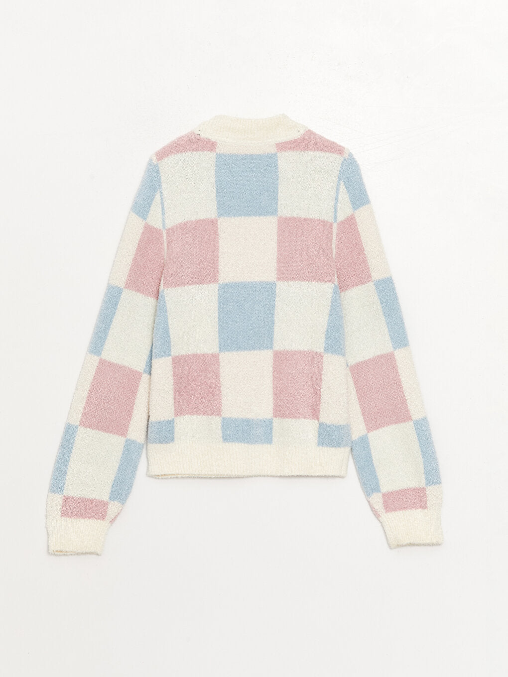 Crew Neck Checked Long Sleeve Girl's Knitwear Sweater