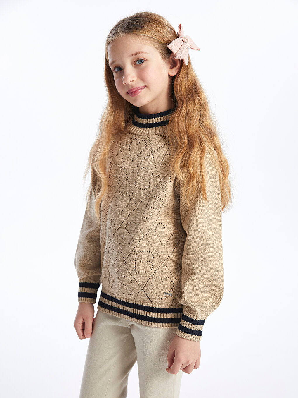 High Collar Patterned Long Sleeve Girl's Knitwear Sweater