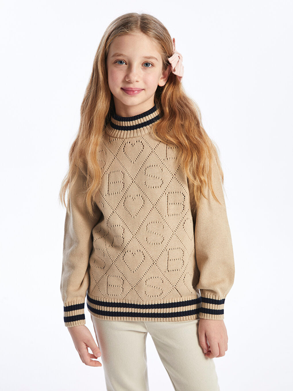 High Collar Patterned Long Sleeve Girl's Knitwear Sweater