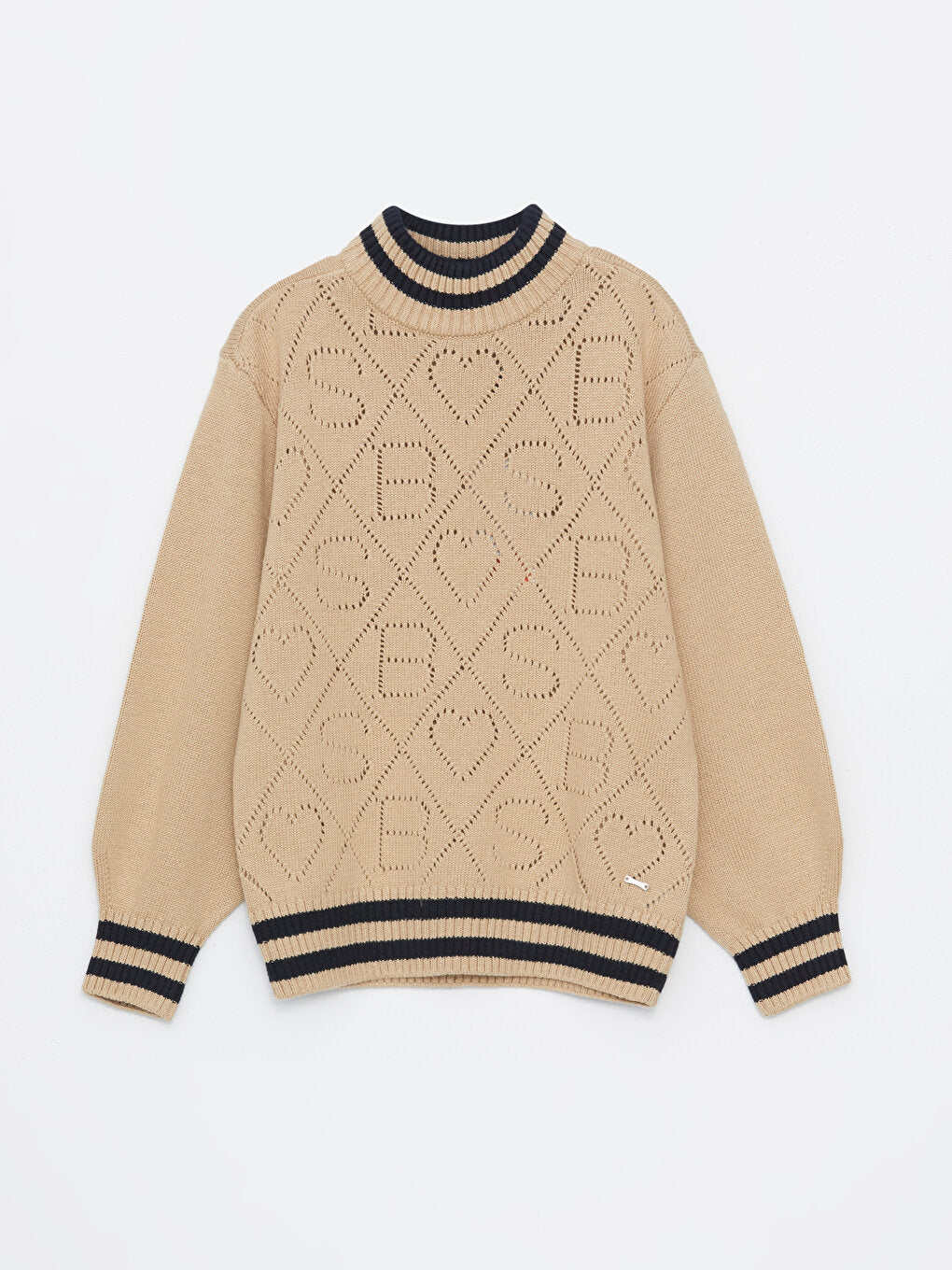 High Collar Patterned Long Sleeve Girl's Knitwear Sweater