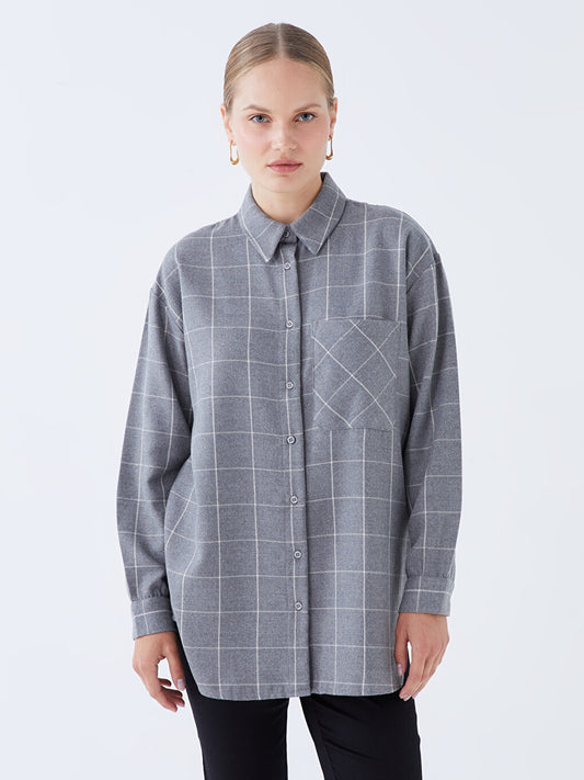 Plaid Long Sleeve Oversize Women's Shirt Tunic