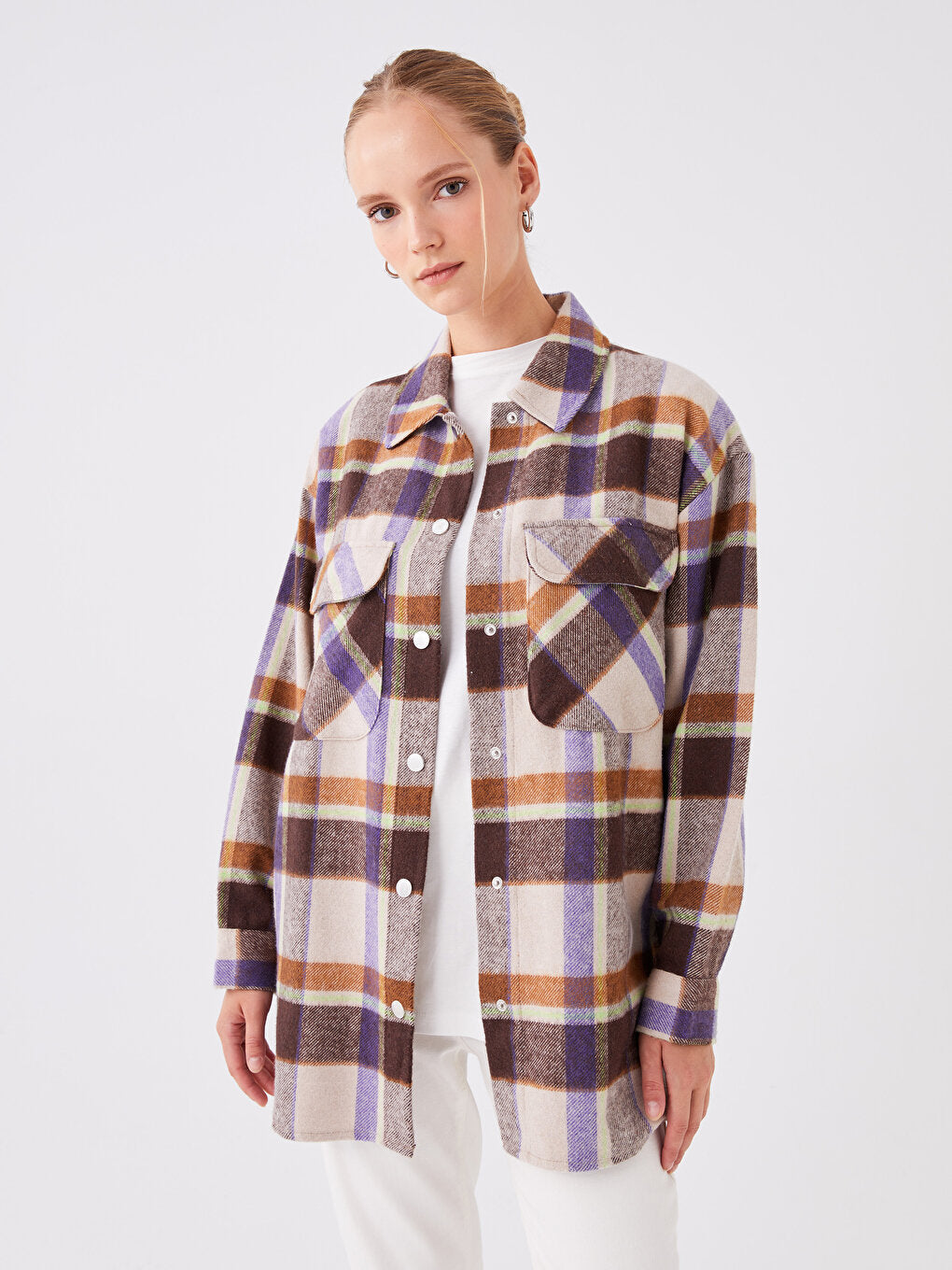 Plaid Long Sleeve Oversize Women's Lumberjack Shirt Jacket