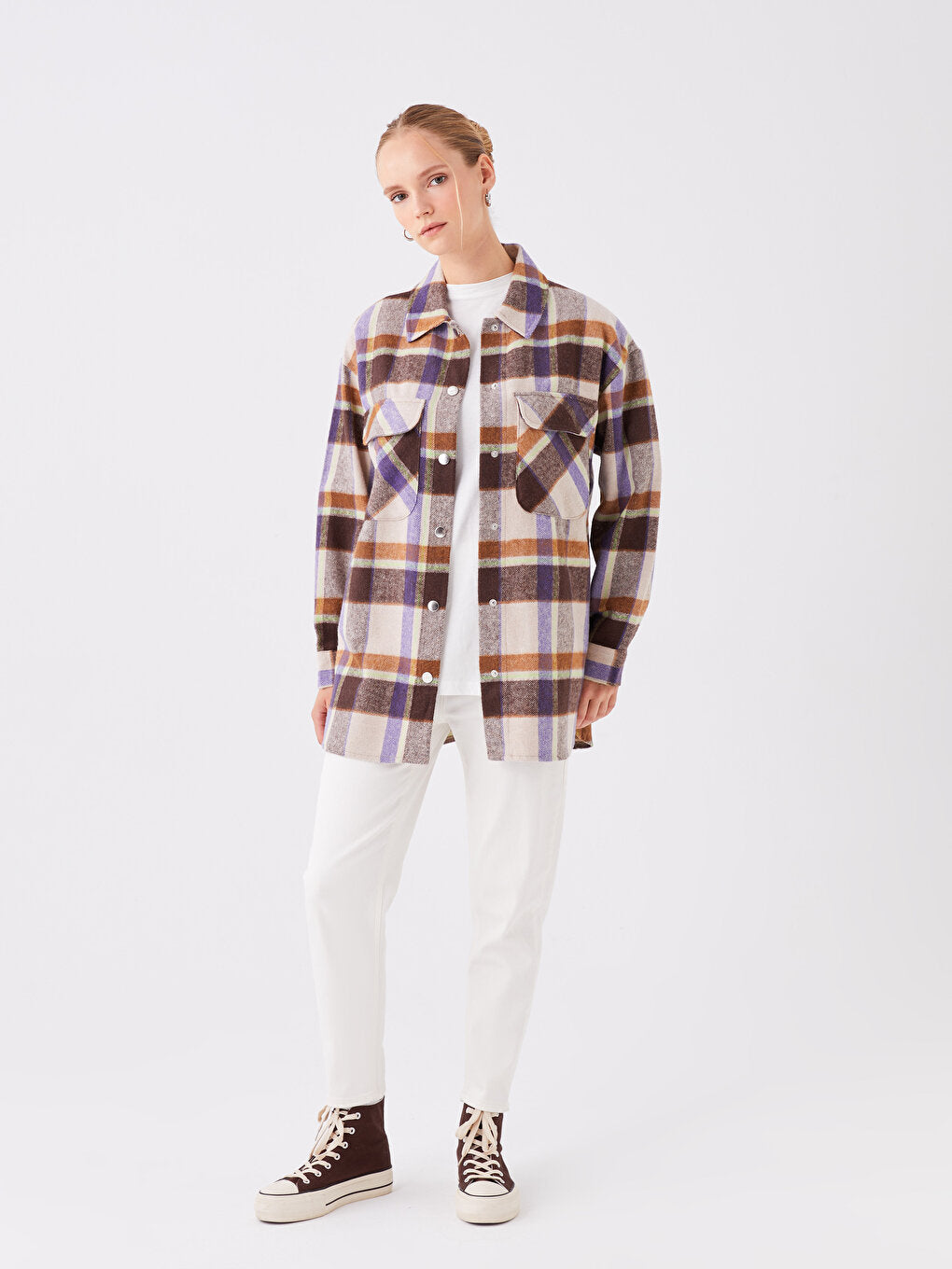 Plaid Long Sleeve Oversize Women's Lumberjack Shirt Jacket