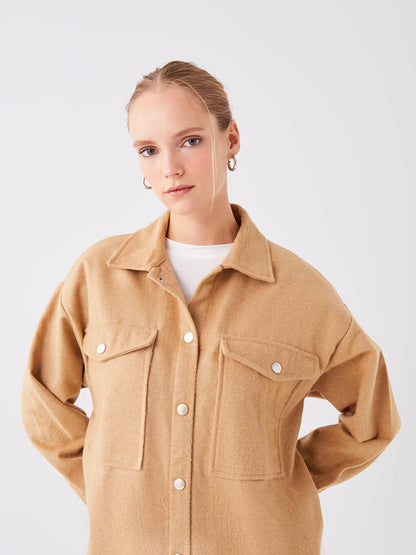 Plain Long Sleeve Oversize Women's Lumberjack Shirt Jacket