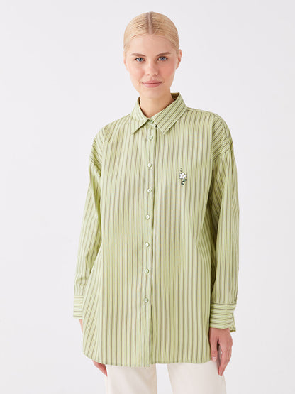 Striped Long Sleeve Oversize Poplin Women's Shirt Tunic