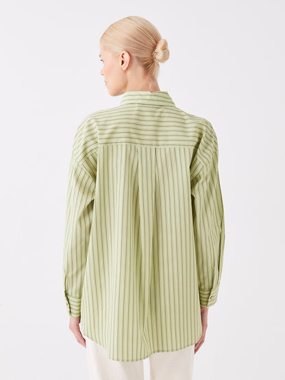 Striped Long Sleeve Oversize Poplin Women's Shirt Tunic