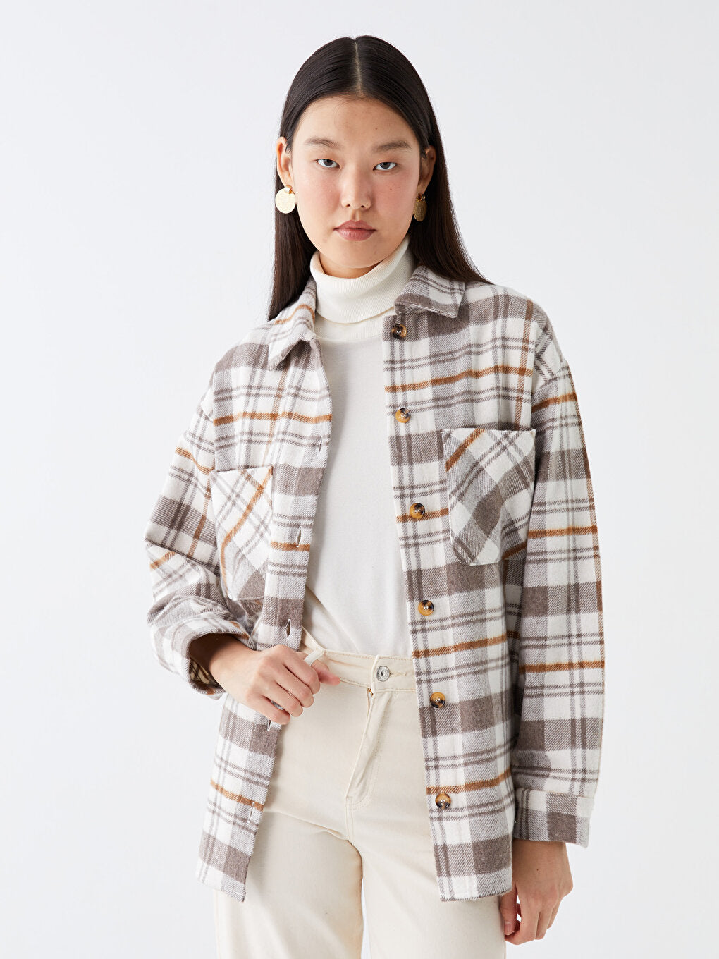 Plaid Long Sleeve Oversize Women's Lumberjack Shirt Jacket