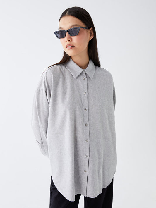 Plain Long Sleeve Poplin Women's Shirt Tunic