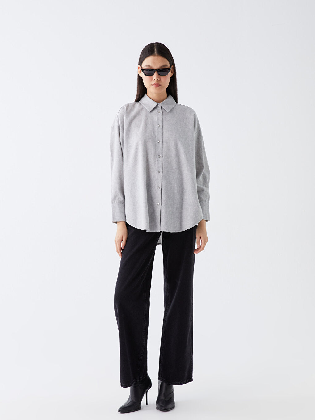 Plain Long Sleeve Poplin Women's Shirt Tunic