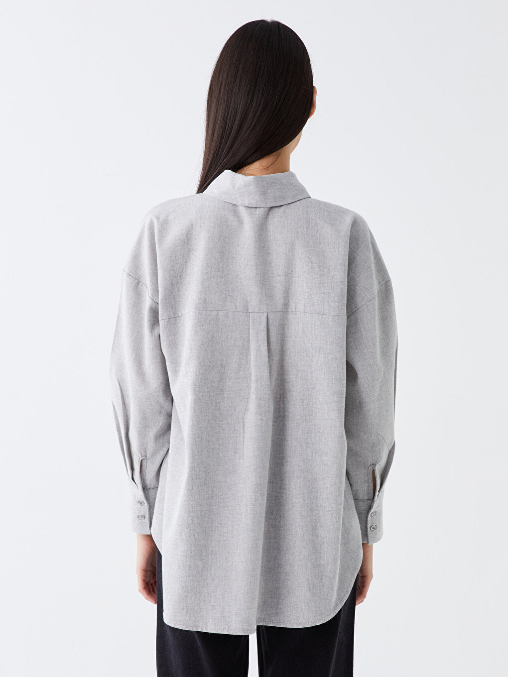 Plain Long Sleeve Poplin Women's Shirt Tunic