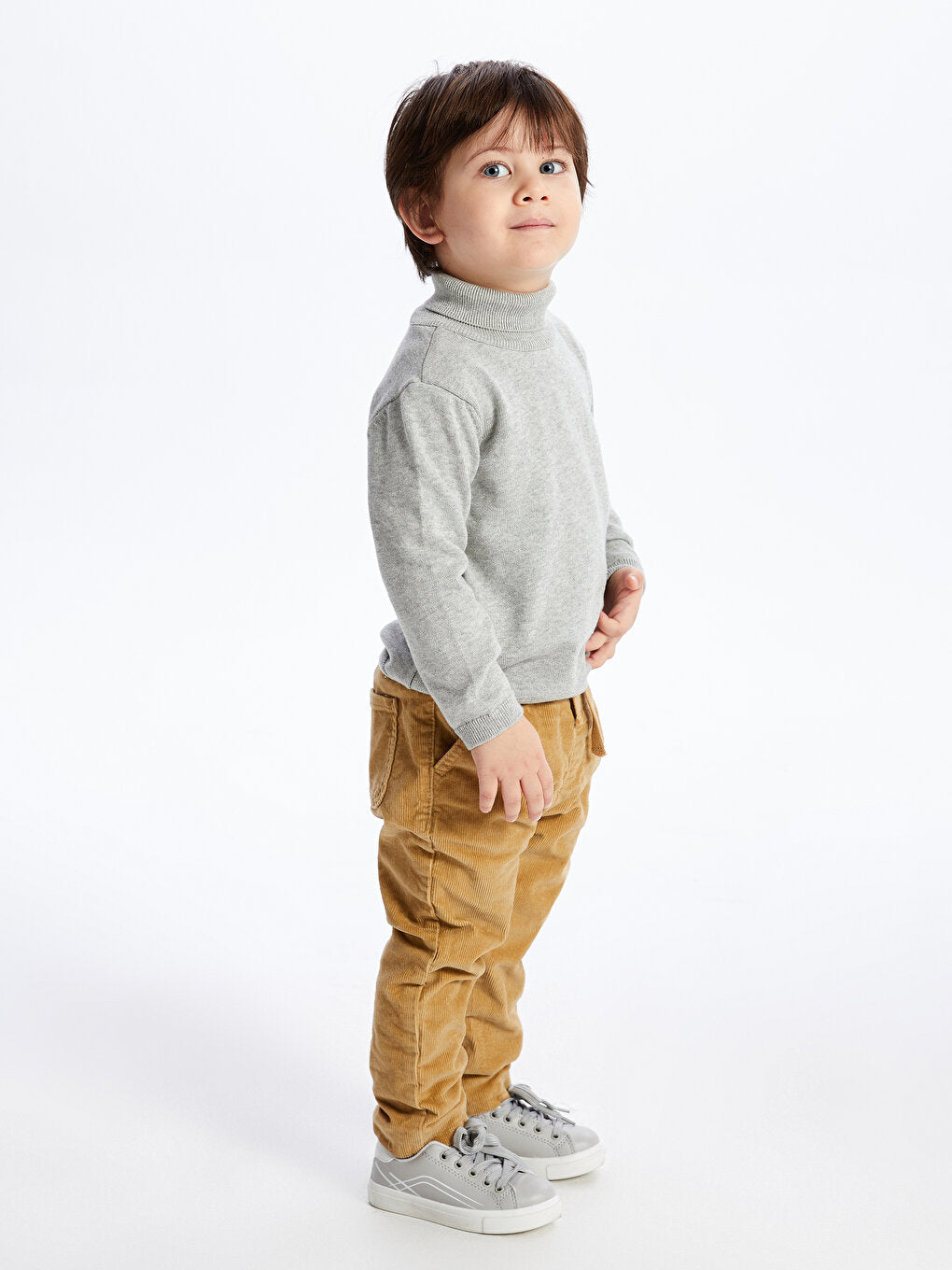 Basic Velvet Baby Boy Trousers with Elastic Waist