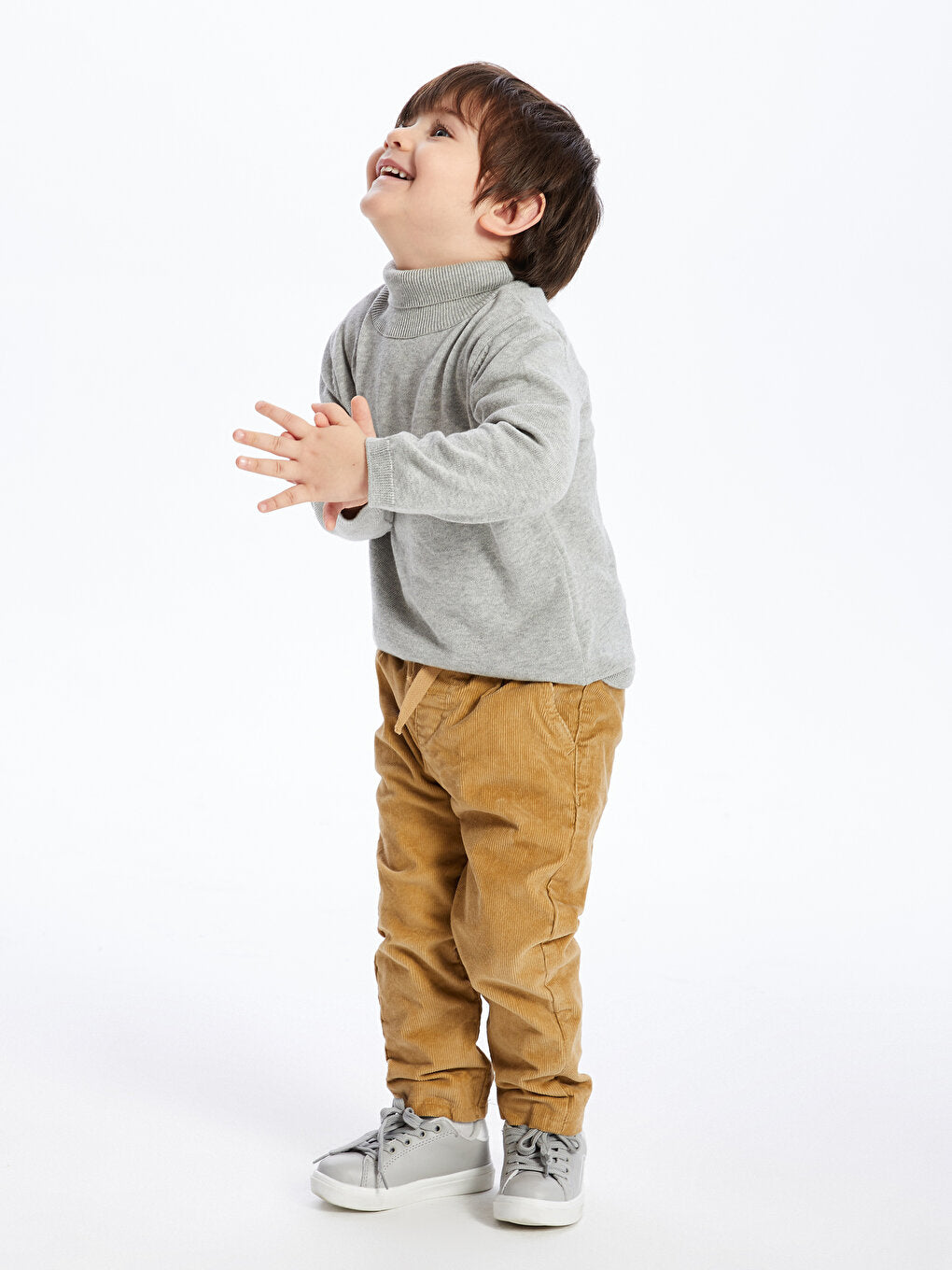 Basic Velvet Baby Boy Trousers with Elastic Waist