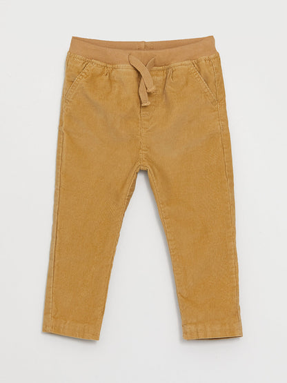 Basic Velvet Baby Boy Trousers with Elastic Waist