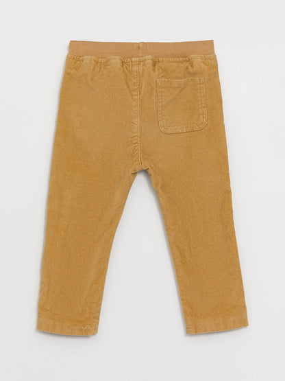 Basic Velvet Baby Boy Trousers with Elastic Waist