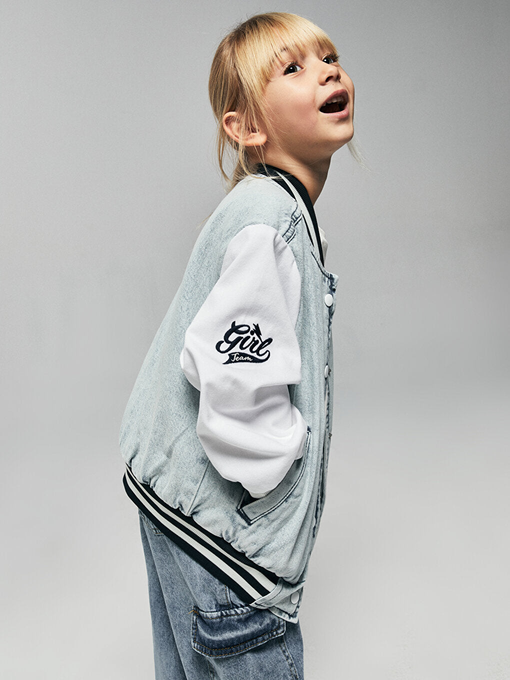 Embroidered Girls' Jean College Jacket