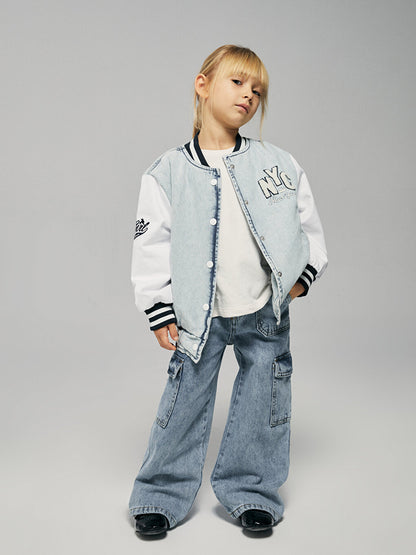 Embroidered Girls' Jean College Jacket